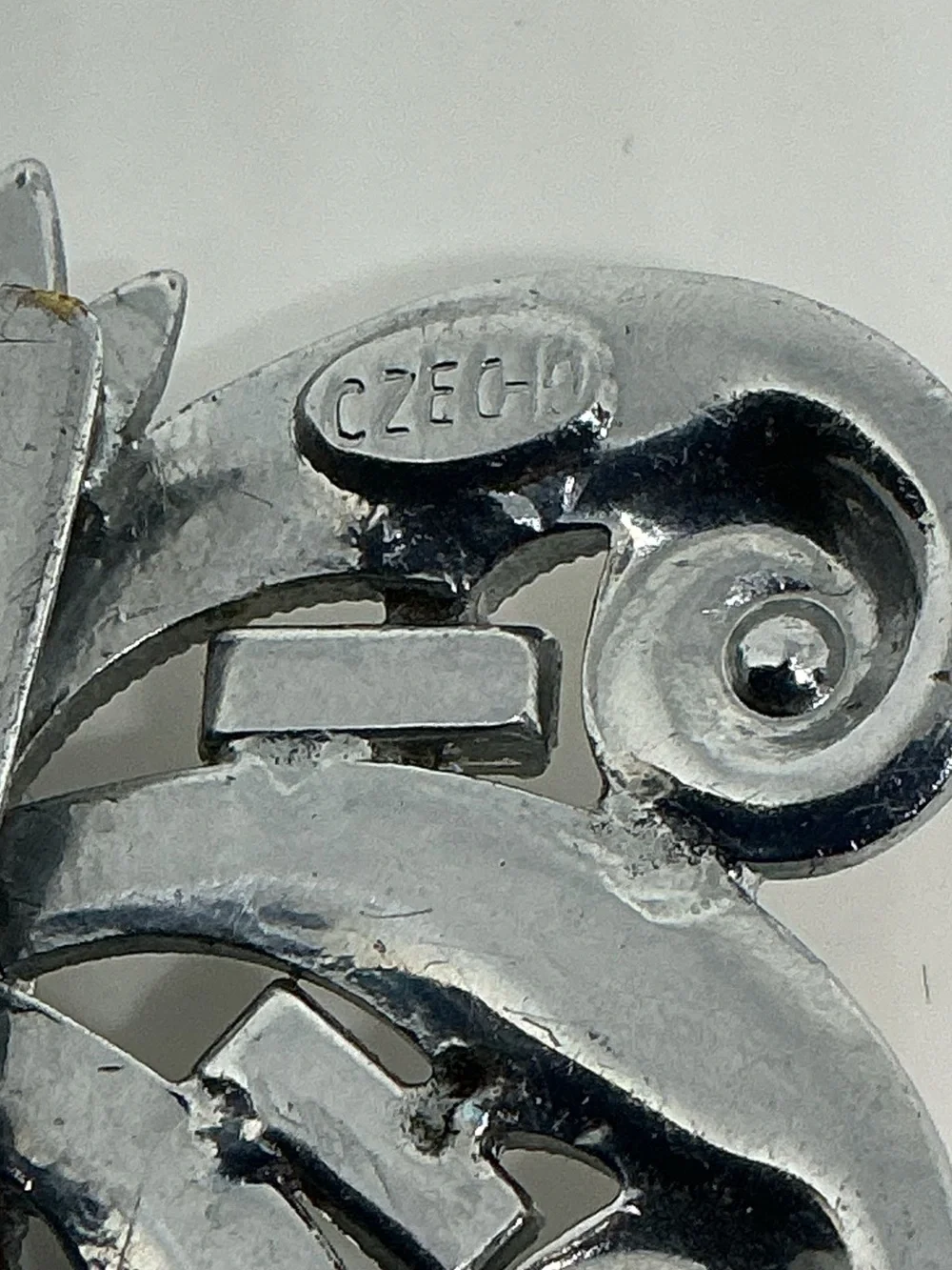 Vintage Art Deco Czech Signed Dress Clip Silver Tone Pot Metal Paste Rhinestones